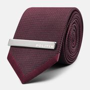 Silk Texture Panel Tie + Tie Pin, Burgundy, hi-res